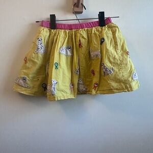 Mini Boden Yellow Kids Skirt with Dog Print and Pink Waistband
